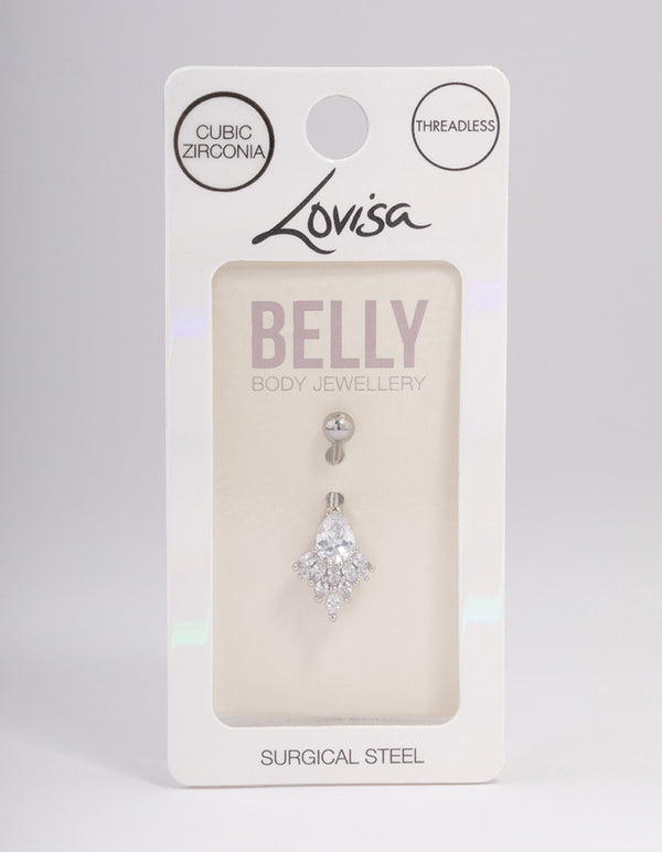 Surgical Steel Cubic Zirconia Pear Fan Belly Ring