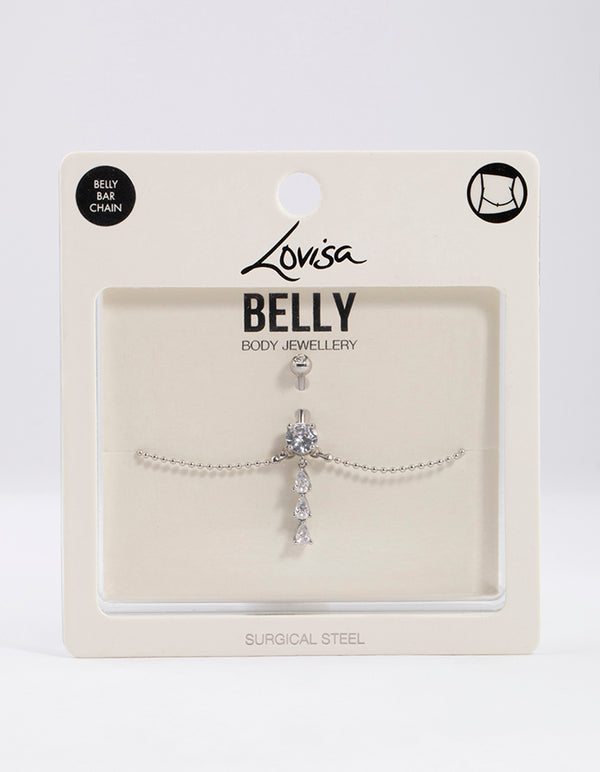 Surgical Steel Pear Drop Belly Ring Chain