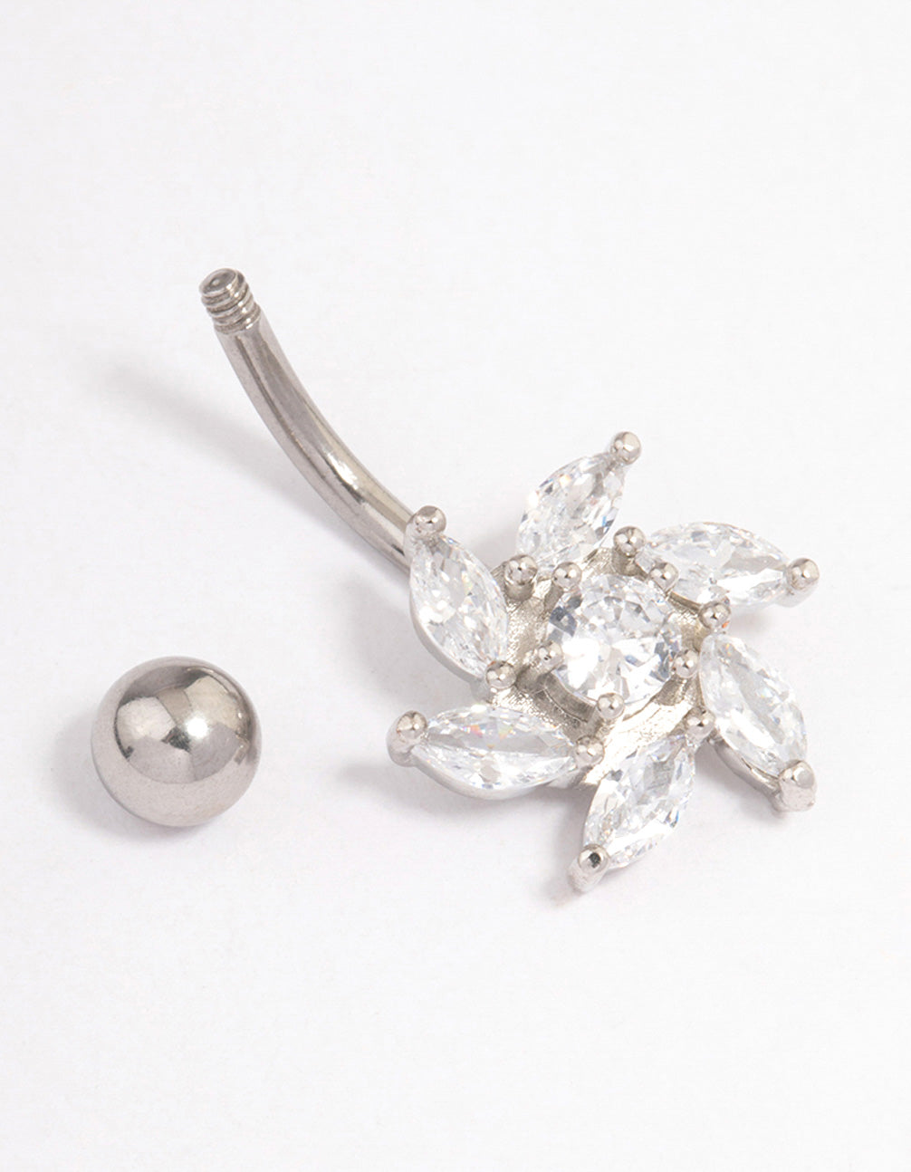 Surgical Steel Cubic Zirconia Slanted Tear Belly Ring