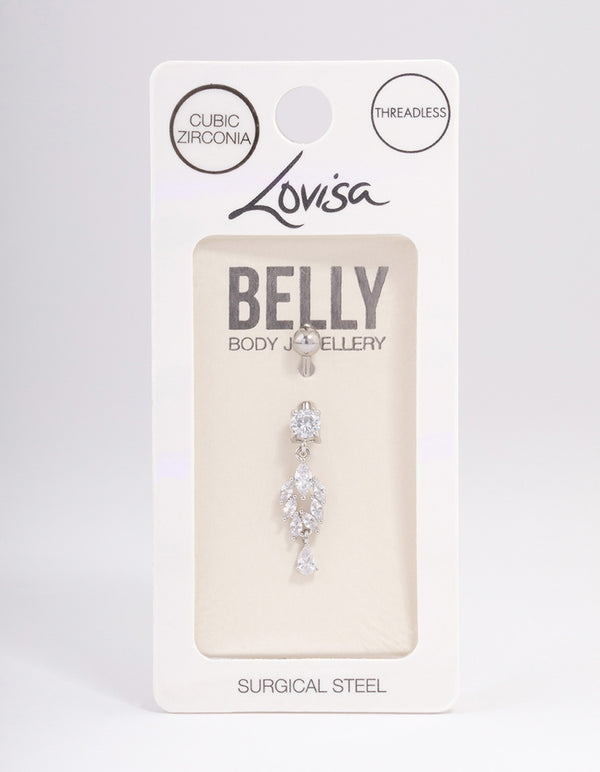 Surgical Steel Cubic Zirconia Tear Chain Belly Ring