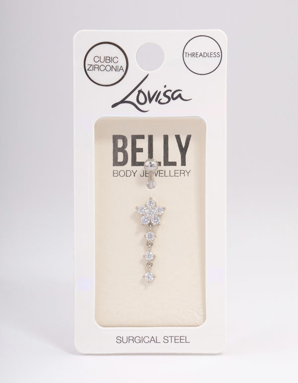 Surgical Steel Cubic Zirconia Flower Triple Belly Ring