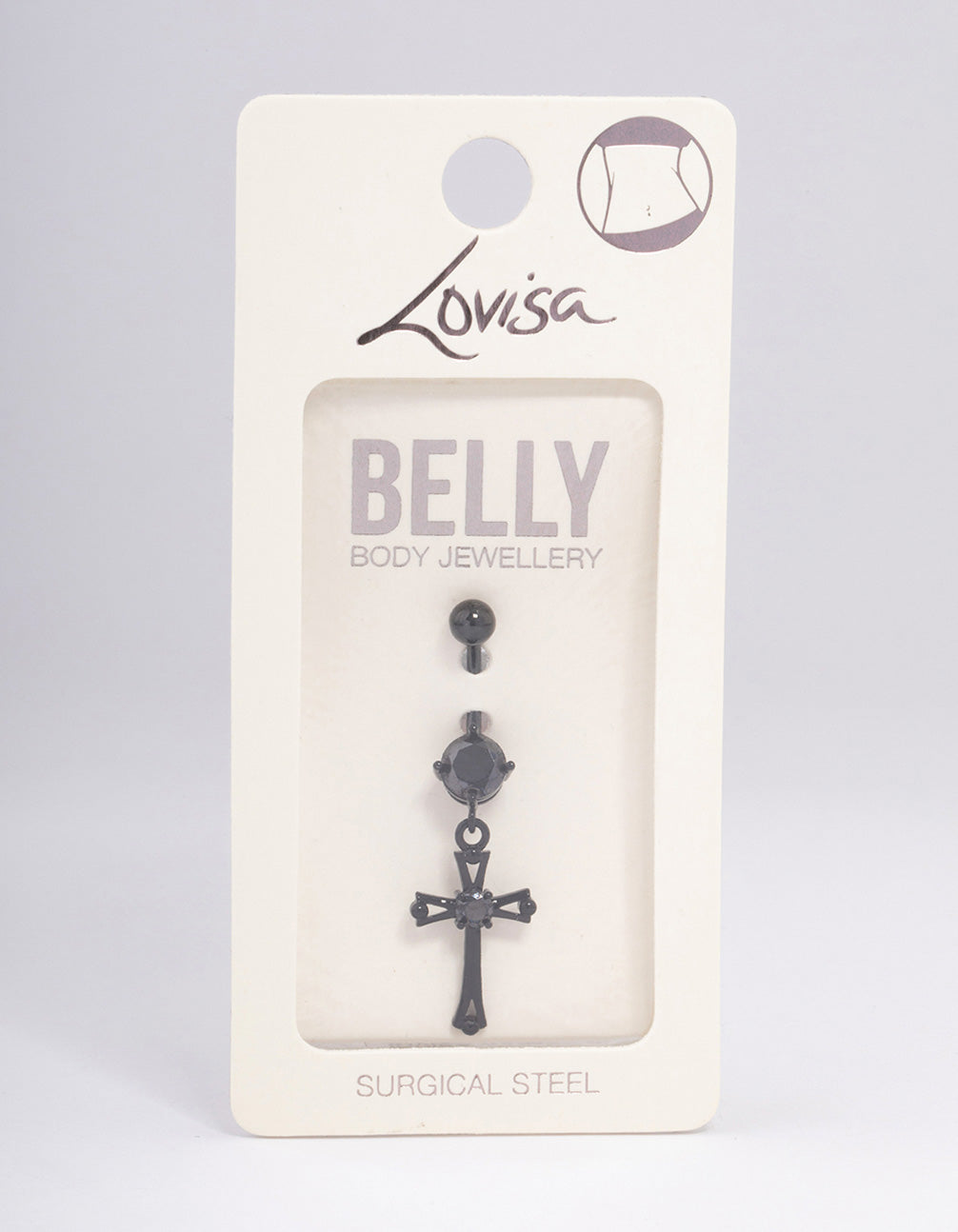 Coated Surgical Steel Cubic Zirconia Cross Drop Belly Ring