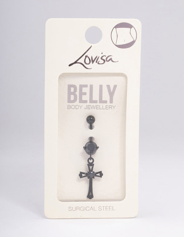 Coated Surgical Steel Cubic Zirconia Cross Drop Belly Ring