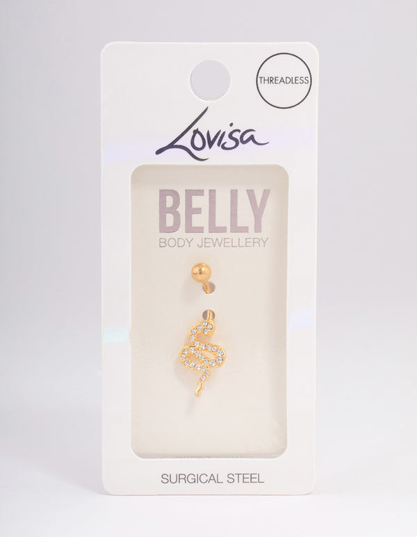 Gold Plated Surgical Steel Cubic Zirconia Serpent Belly Ring