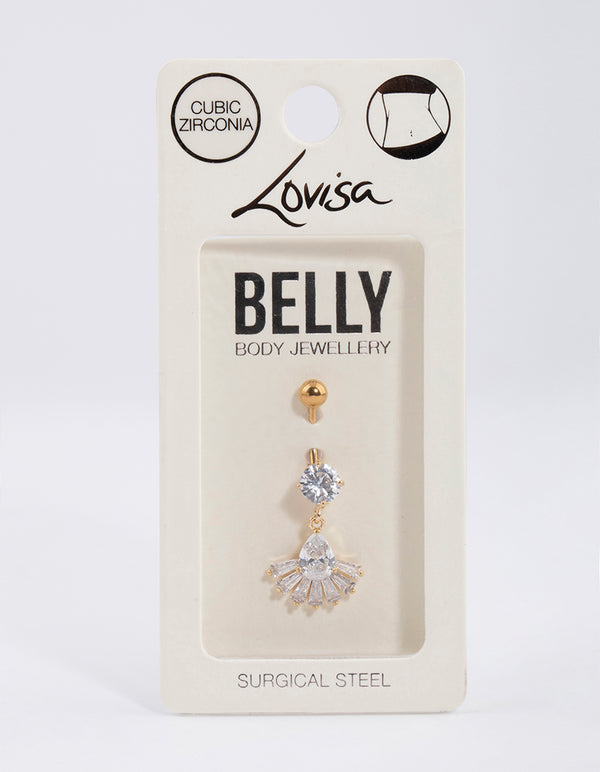 Gold Plated Surgical Steel Pear Fan Drop Belly Ring