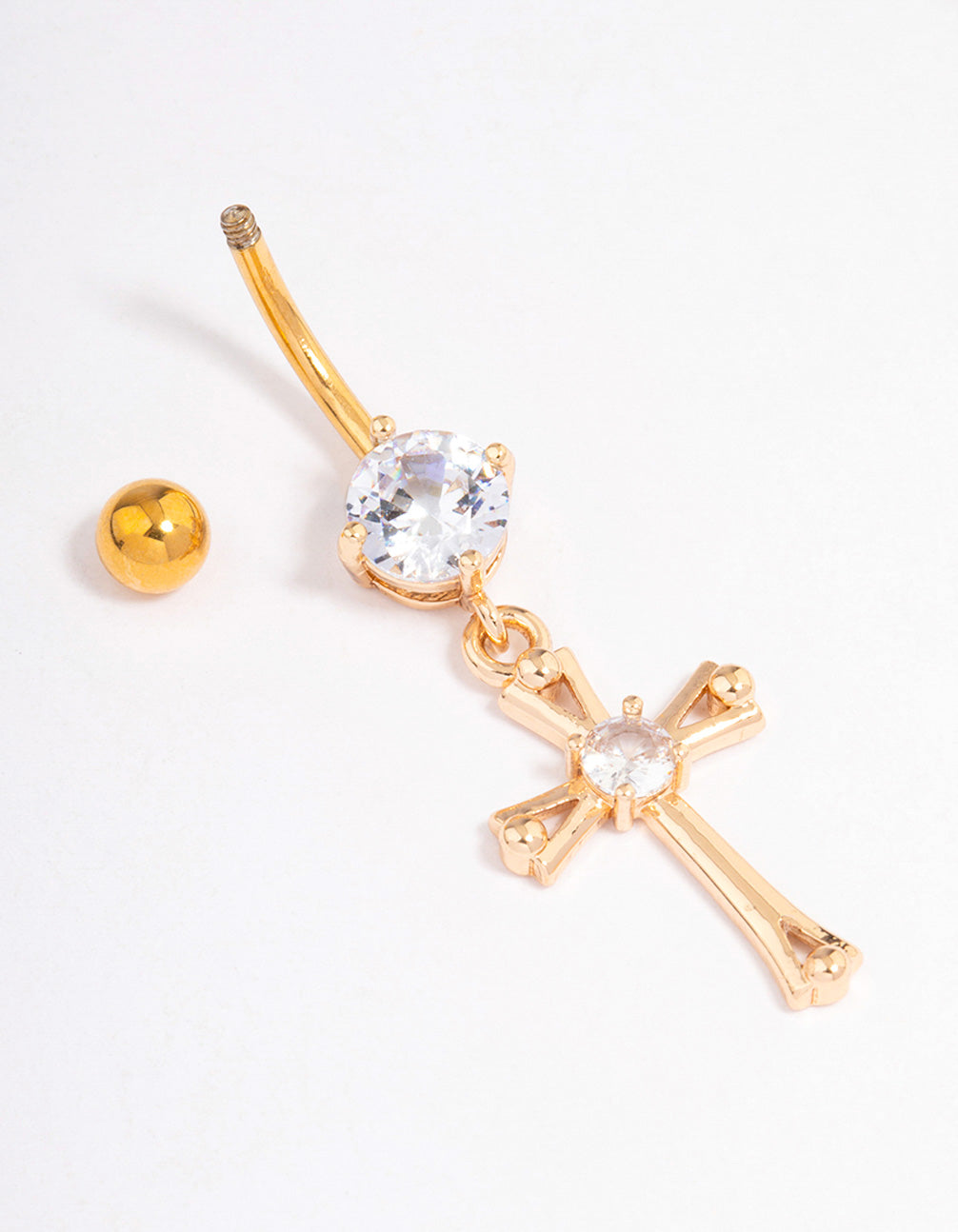 Gold Plated Surgical Steel Cubic Zirconia Cross Drop Belly Ring
