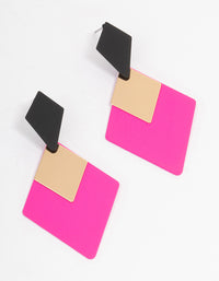 Pink Coated Geometric Shape Drop Earrings - link has visual effect only