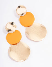 Gold Orange Triple Wrapped Disc Drop Earrings - link has visual effect only