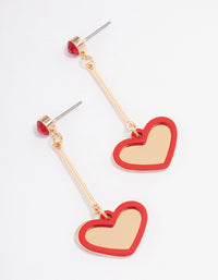 Gold Red Diamante Heart Drop Earrings - link has visual effect only