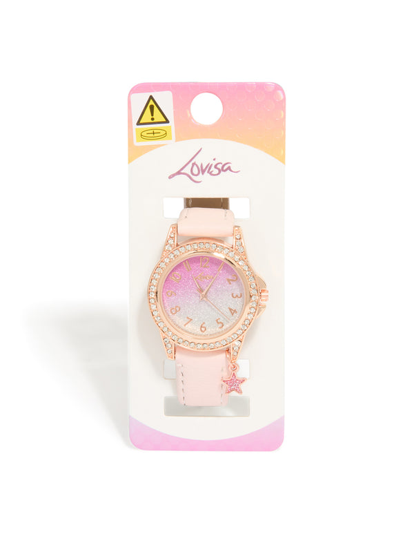 Kids Rose Gold Star Glitter Faux Leather Watch - Lovisa Kids Rose Gold Star Glitter Faux Leather Watch - Lovisa