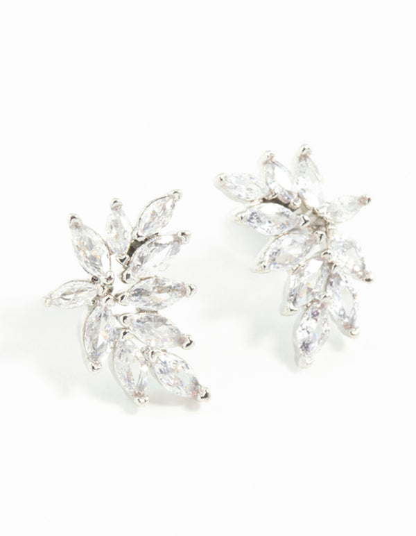 Silver Cubic Zirconia Navette Mini Stud Earrings