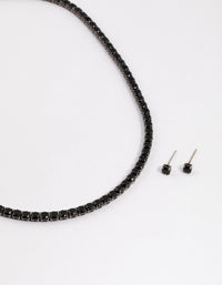 Gunmetal Cubic Zirconia Round Cup Chain Earring & Necklace Set - link has visual effect only