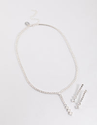 Silver Cubic Zirconia Silver Y-Neck Jewellery Set - link has visual effect only