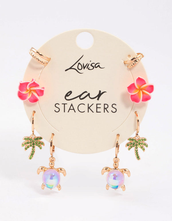 Gold Bling Palm Tree Earrings 4-Pack