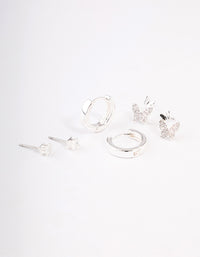 Silver Plated Brass  Cubic Zirconia Double Butterfly Earring Pack - link has visual effect only