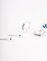 Silver Plated Brass  Cubic Zirconia Marquise Stud & Huggie Earrings Pack - link has visual effect only
