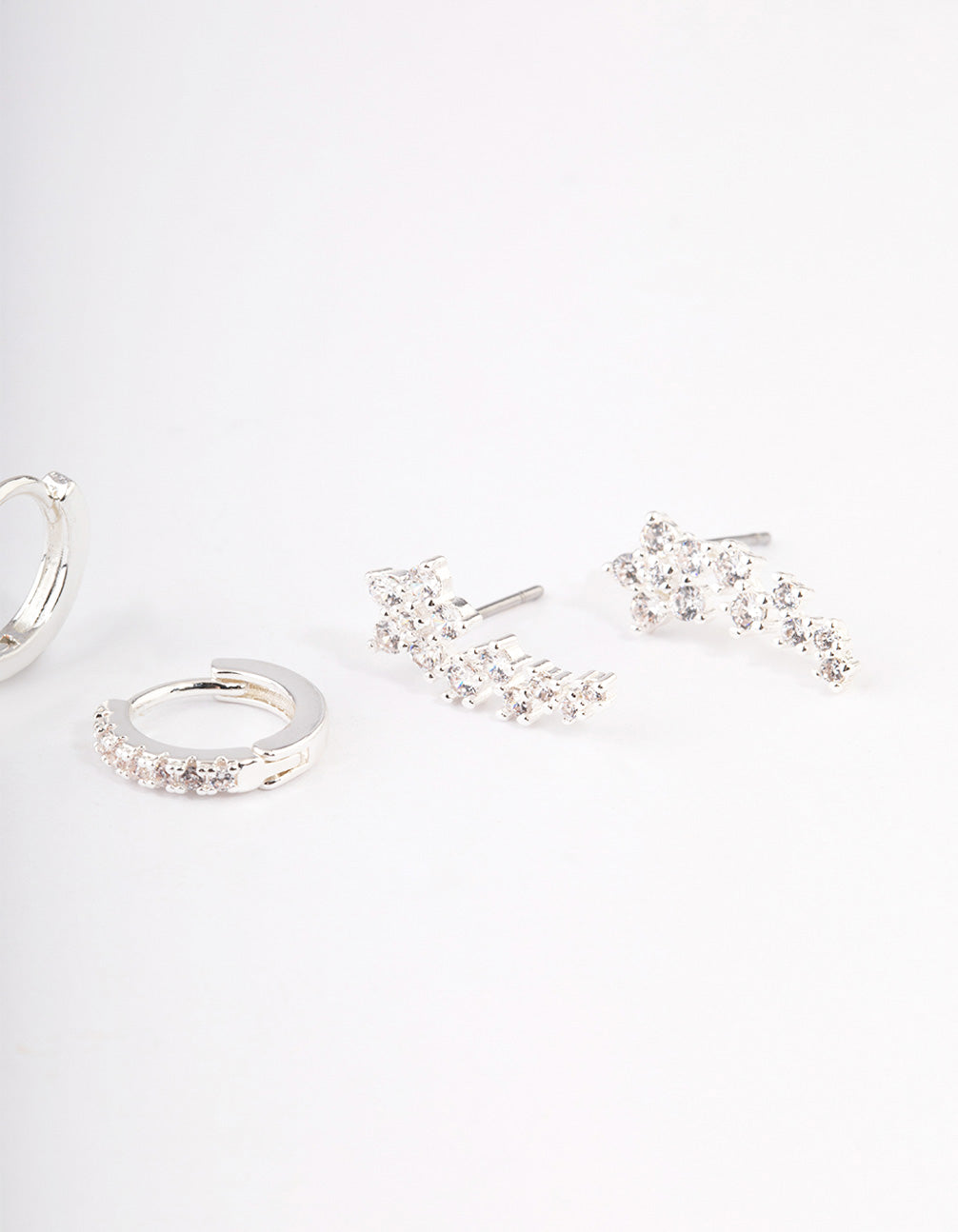Silver Plated Brass  Cubic Zirconia Daisy Chain Earrings Pack