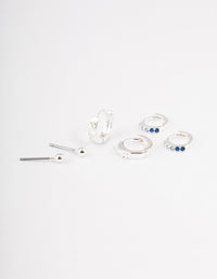 Silver Plated Brass  Cubic Zirconia Statement Huggie Earrings Pack - link has visual effect only