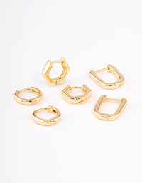 Gold Plated Brass Hexagon Hoop Earrings Pack - link has visual effect only