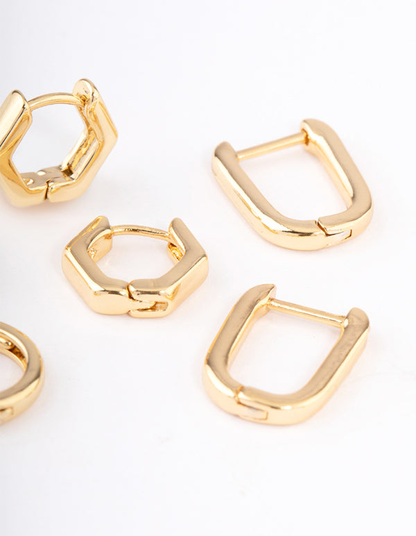 Gold Plated Brass Hexagon Hoop Earrings Pack