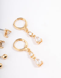 Gold Plated Brass Cubic Zirconia Triangle & Drop Earrings Pack - link has visual effect only