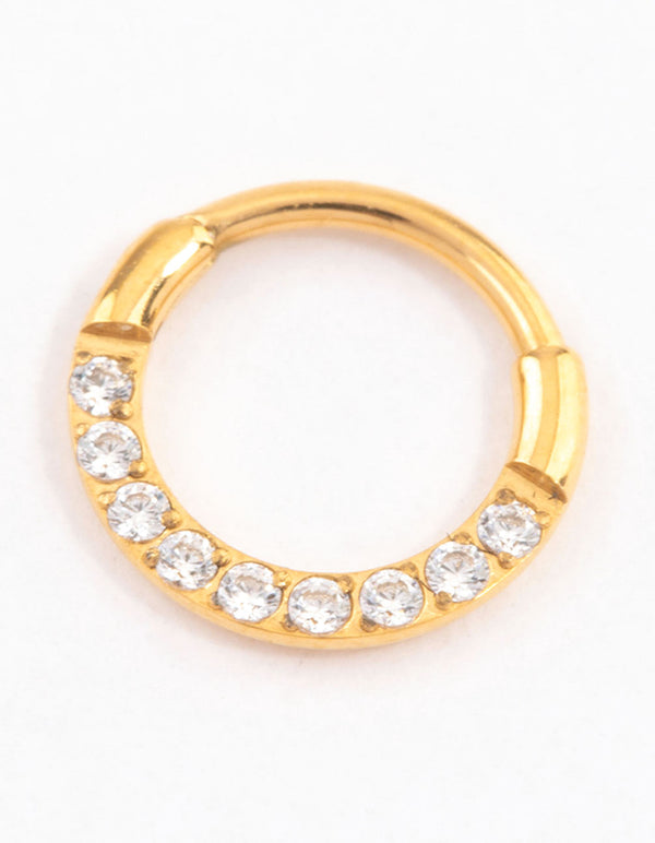 Gold Plated Titanium Cubic Zirconia Clicker Ring 6mm