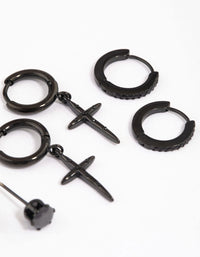 Surgical Steel Large Black Cross Huggie Earrings Pack - link has visual effect only