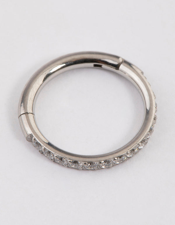Surgical Steel Fine Pave Band Clicker Ring
