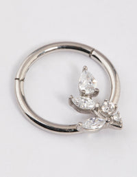 Surgical Steel Cubic Zirconia Leaf Detail Clicker Ring - link has visual effect only