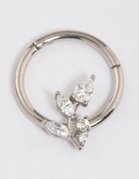 Surgical Steel Cubic Zirconia Leaf Detail Clicker Ring - link has visual effect only