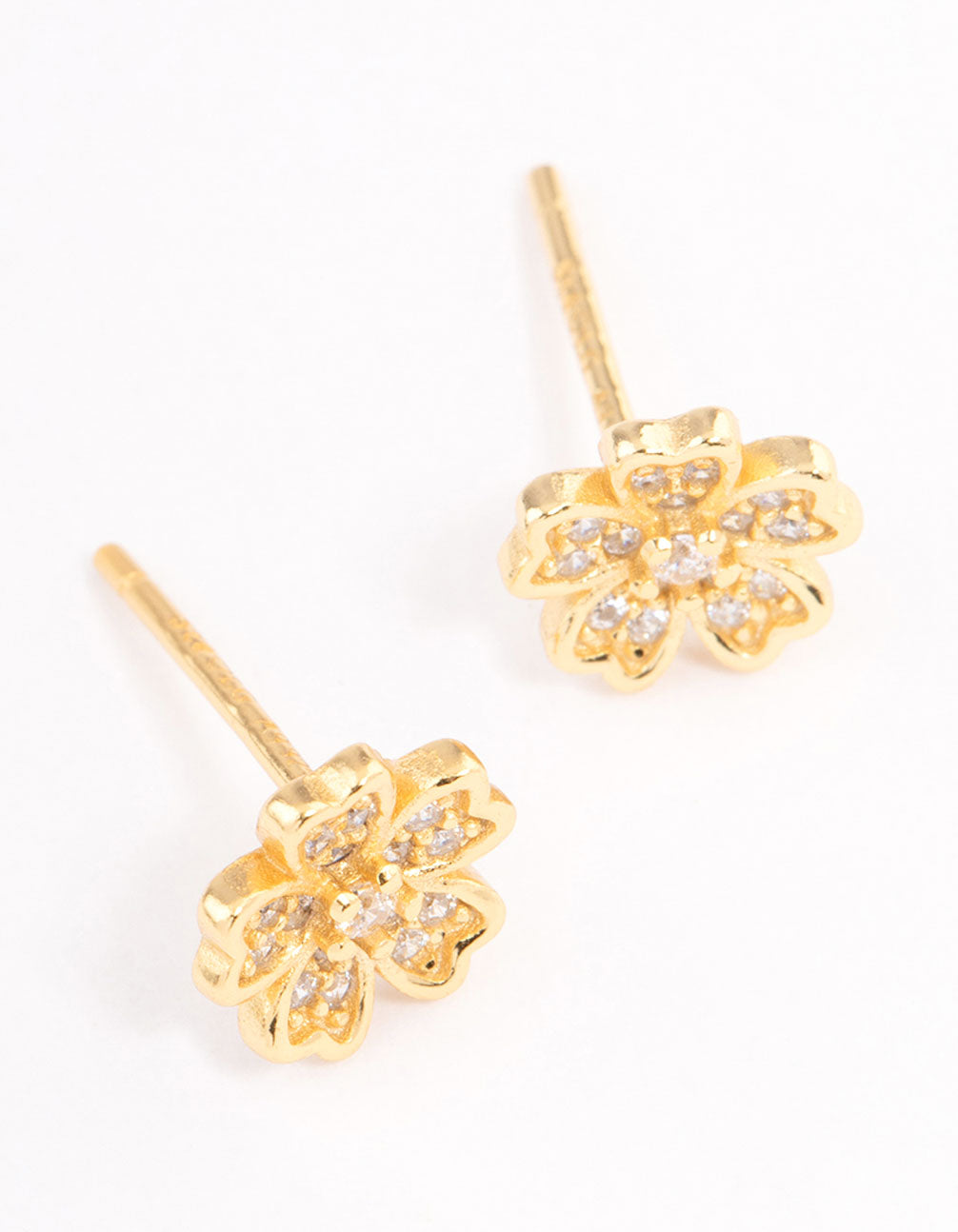 Gold Plated Sterling Silver Cubic Zirconia Flower Stud Earrings