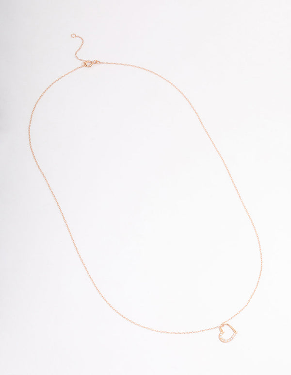 Rose Gold Plated Sterling Silver Cubic Zirconia Half Paved Heart Necklace