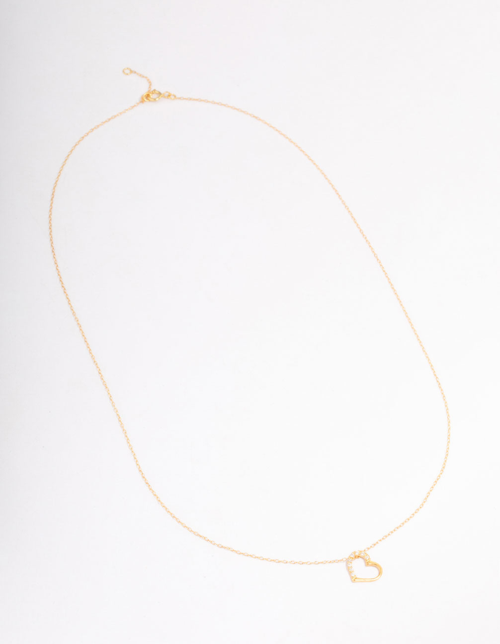 Gold Plated Sterling Silver Cubic Zirconia Half Paved Heart Necklace