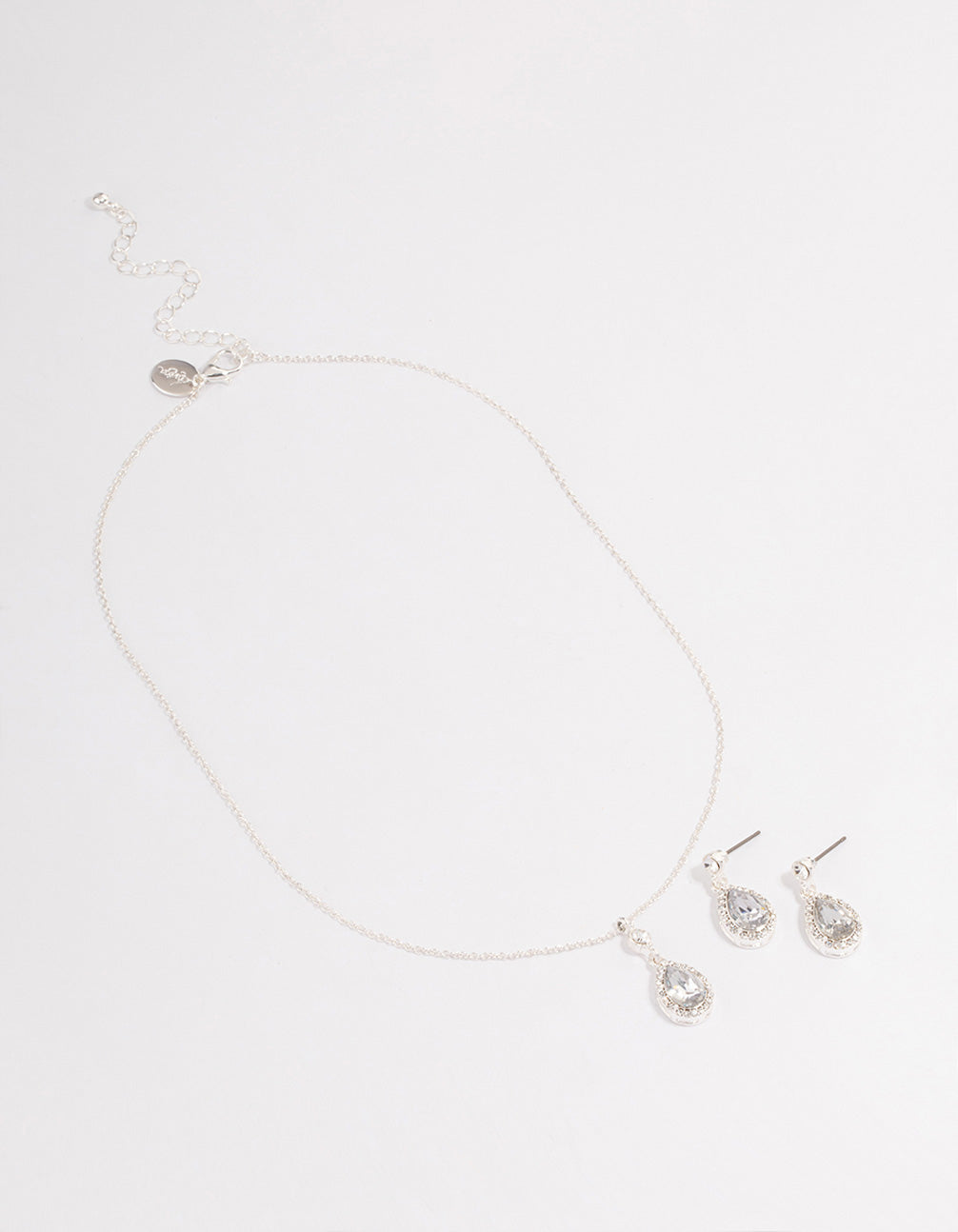 Silver Round & Pearl Halo Necklace & Drop Earrings Jewellery Set