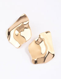 Gold Large Melted Wave Stud Earrings - link has visual effect only