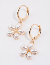 Gold Pearl Flower Huggie Earrings - link has visual effect only