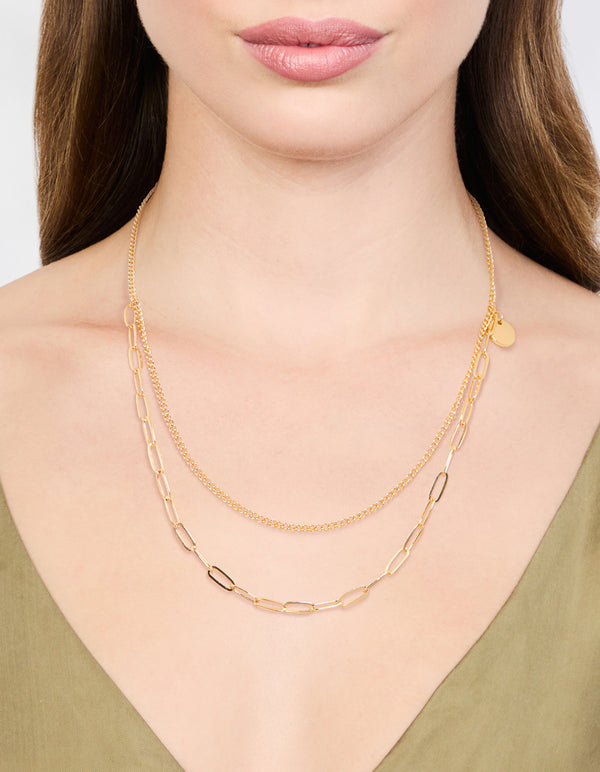 Gold Curb & Cable Layered Necklace