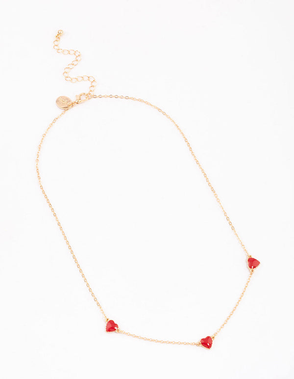 Gold Enamel Heart Station Short Necklace