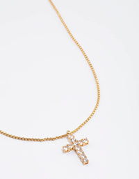 Waterproof Gold Plated Stainless Steel Cubic Zirconia Cross Necklace - link has visual effect only