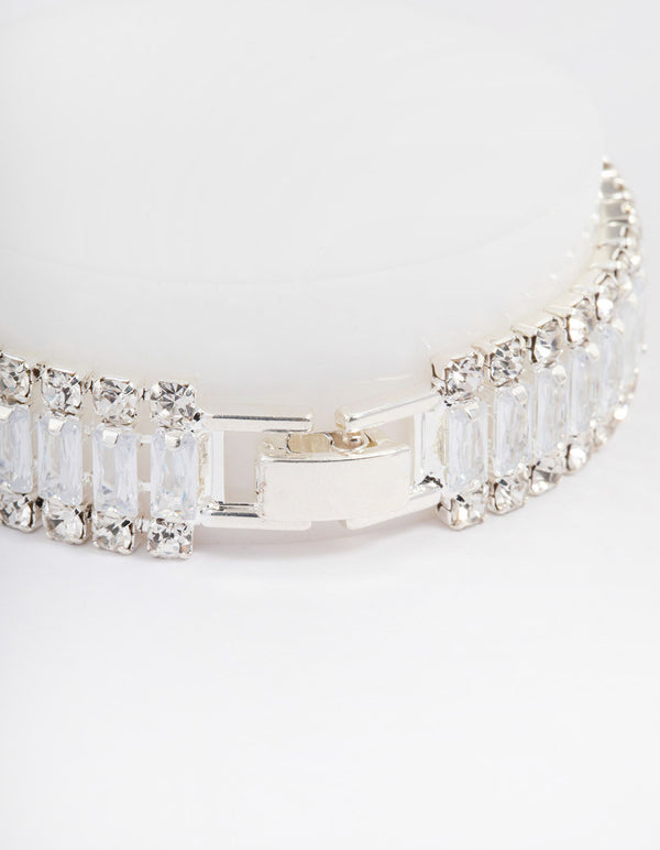 Silver Plated Cubic Zirconia Round & Baguette Bracelet