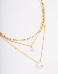 Gold Plated Cup Chain Diamante & Freshwater Pearl Layered Necklace - link has visual effect only