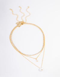 Gold Plated Cup Chain Diamante & Freshwater Pearl Layered Necklace - link has visual effect only