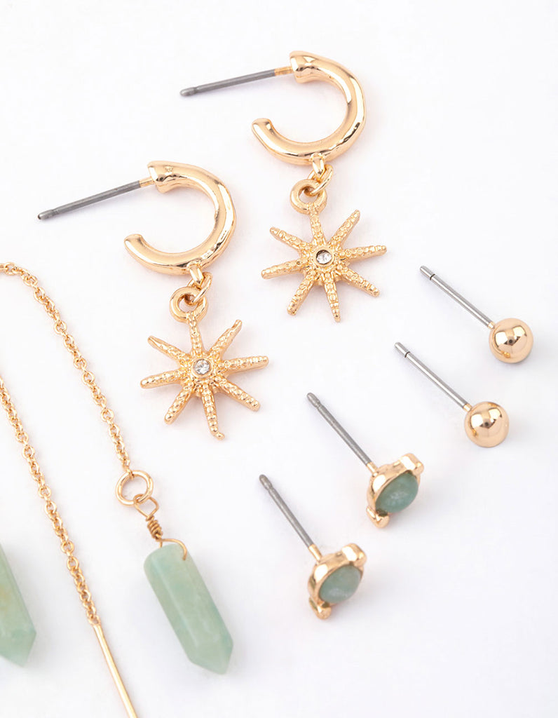 Gold Mixed Celestial & Thread Through Earrings 4-Pack - Lovisa