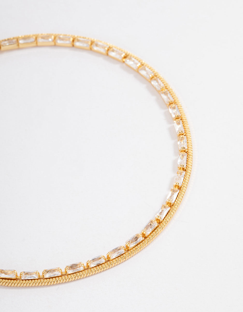 Gold Plated Cubic Zirconia Dainty Baguette Layered Tennis Bracelet