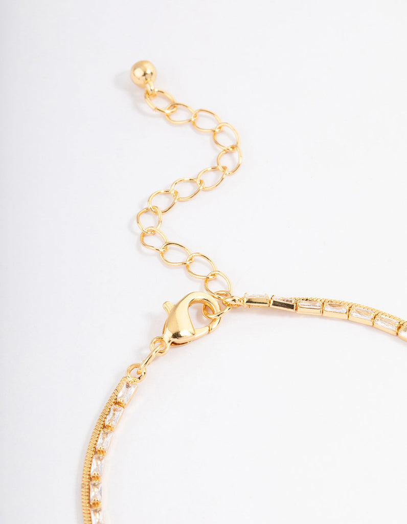 Gold Plated Cubic Zirconia Dainty Baguette Layered Tennis Bracelet