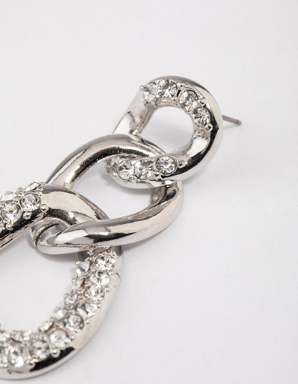Silver Diamante Loop Link Drop Earrings