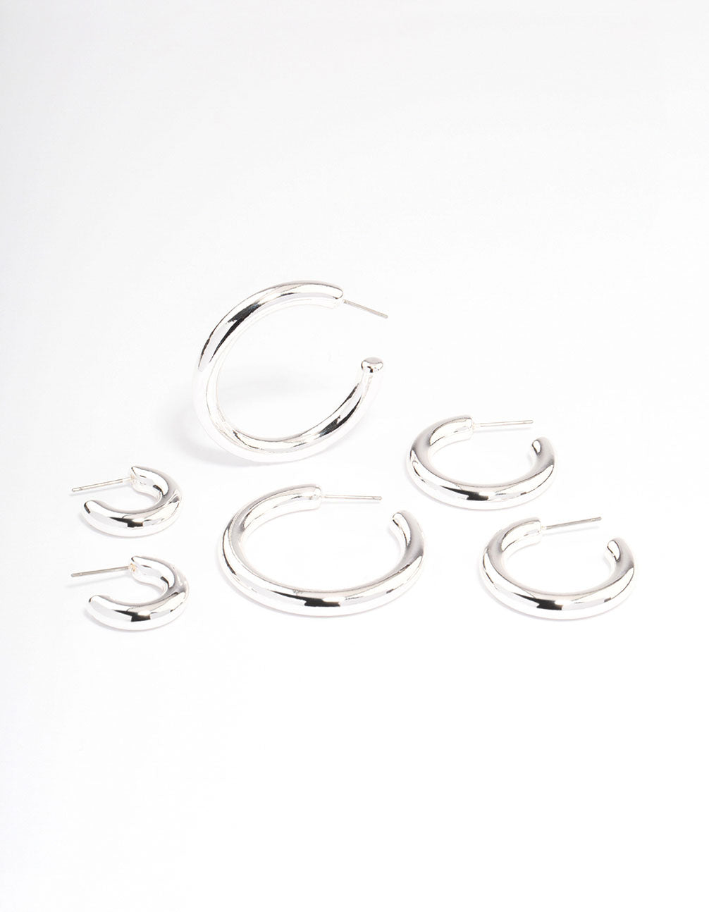 Silver Puffy Mixed Hoop Earrings Pack