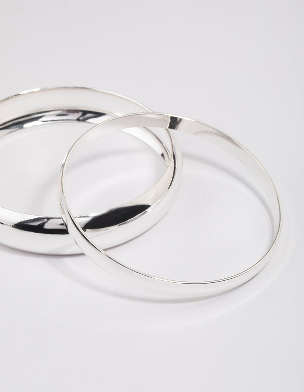 Silver Smooth Thick Bangle Pack