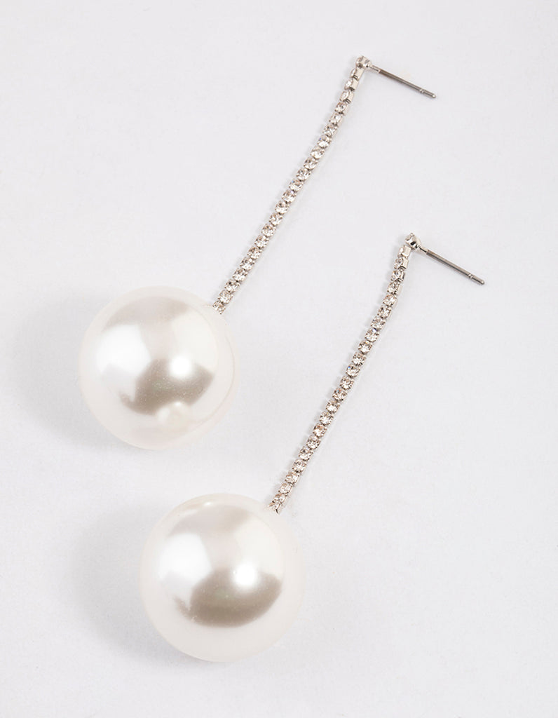 Rhodium Cupchain Large Pearl Drop Earrings