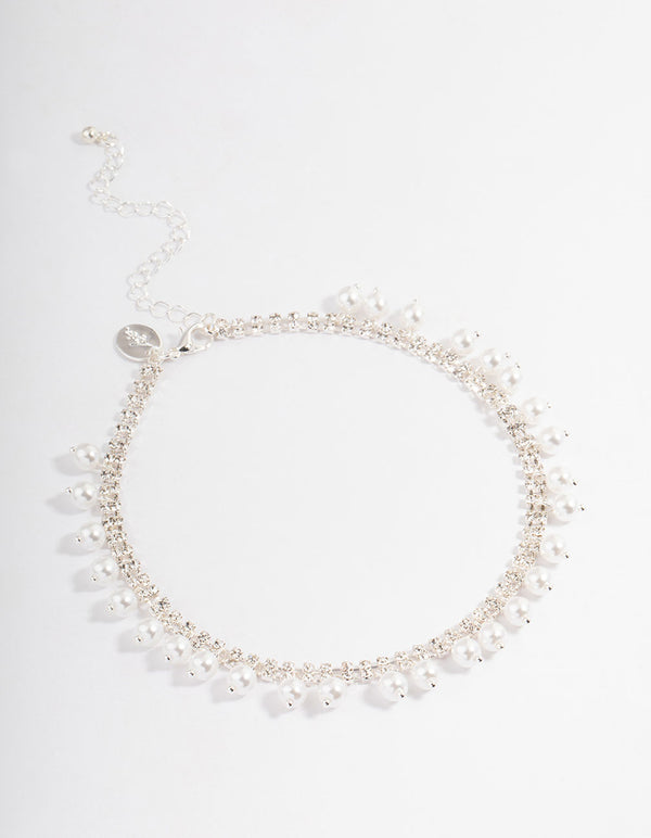 Silver Cup Chain Pearl Tassel Choker